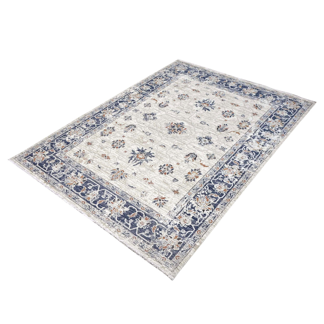 Floral Ivory Navy Turkish Rug 5X8 FT