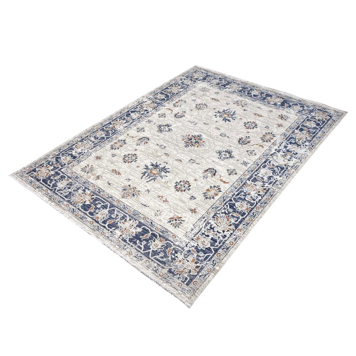 Floral Ivory Navy Turkish Rug 5X8 FT