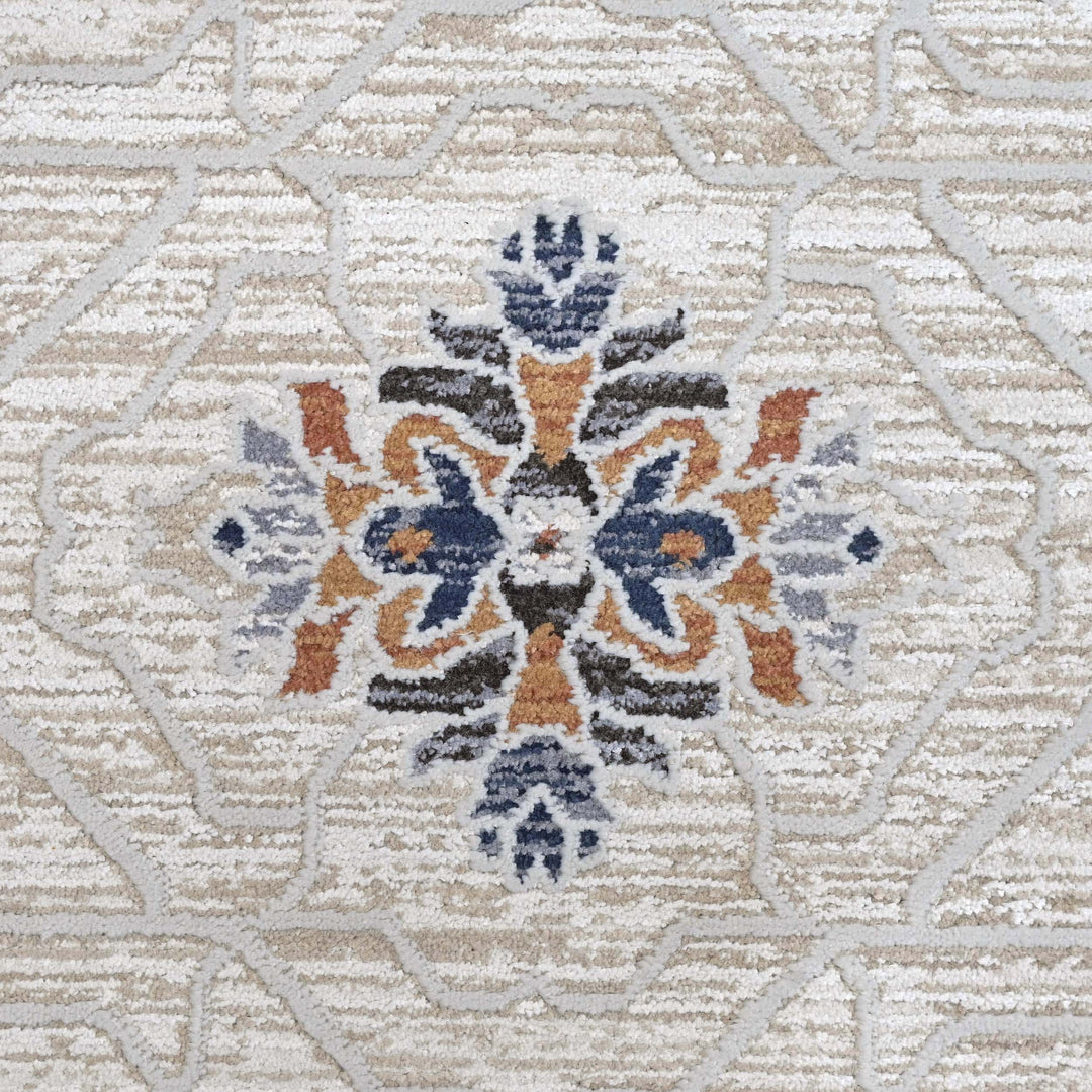 Floral Ivory Navy Turkish Rug 5X8 FT