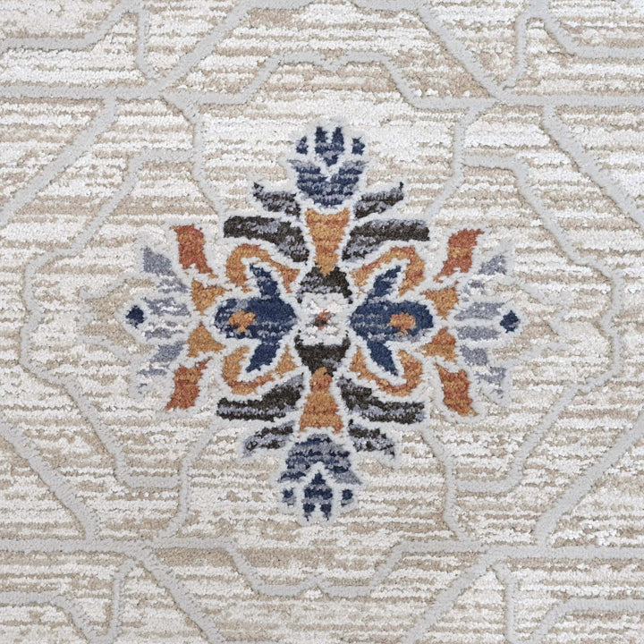 Floral Ivory Navy Turkish Rug 5X8 FT