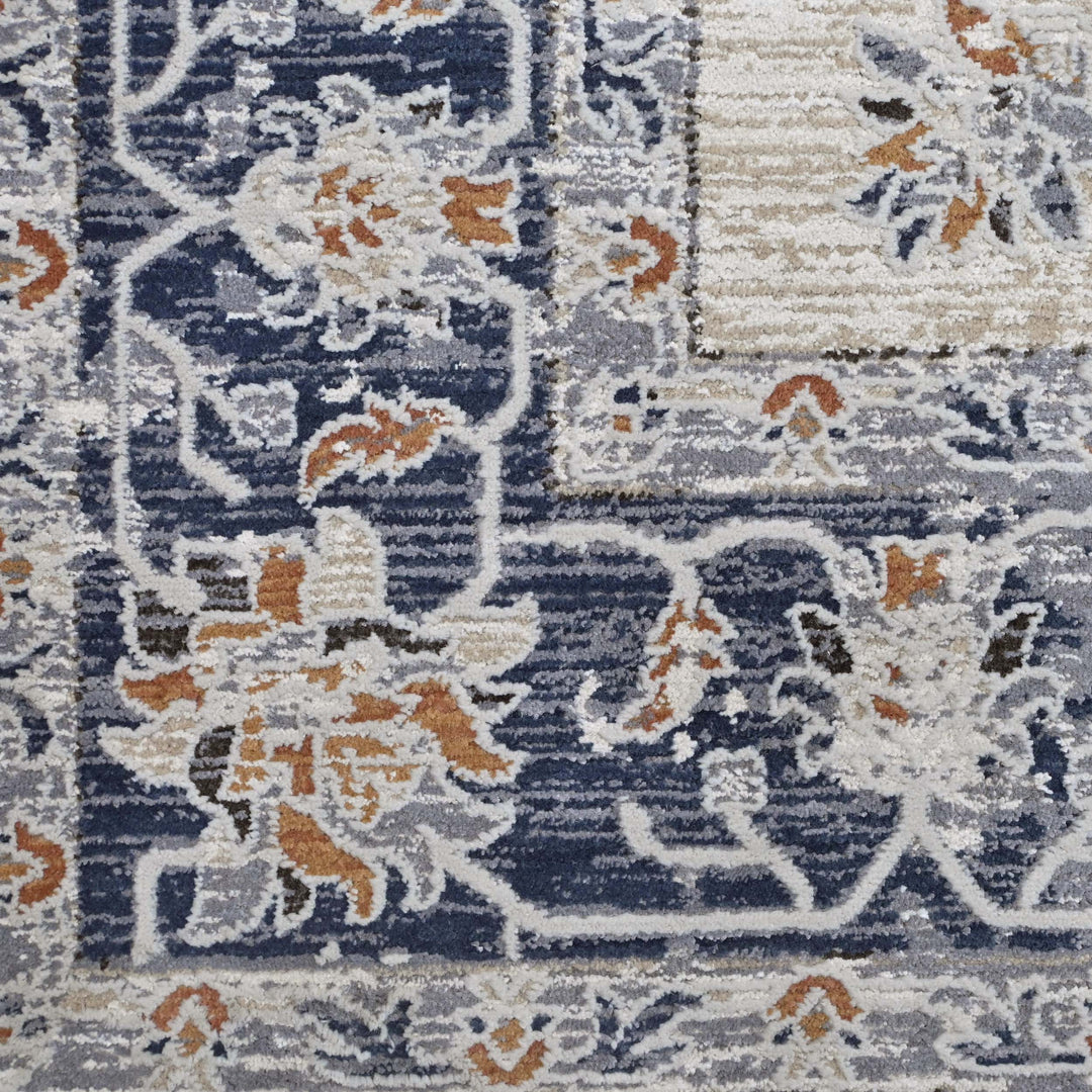 Floral Ivory Navy Turkish Rug 5X8 FT
