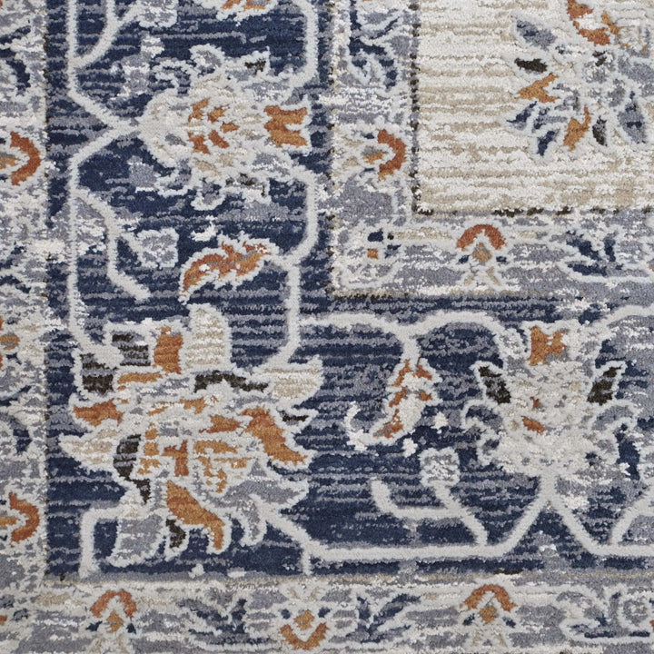 Floral Ivory Navy Turkish Rug 5X8 FT