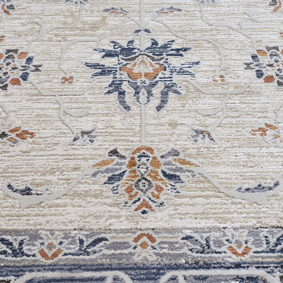 Floral Ivory Navy Turkish Rug 5X8 FT