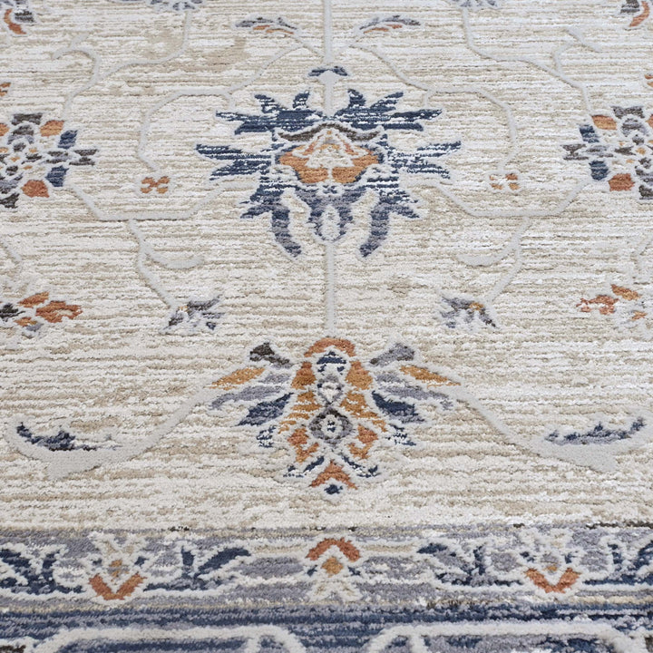 Floral Ivory Navy Turkish Rug 5X8 FT