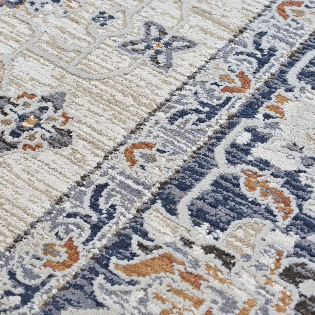 Floral Ivory Navy Turkish Rug 5X8 FT