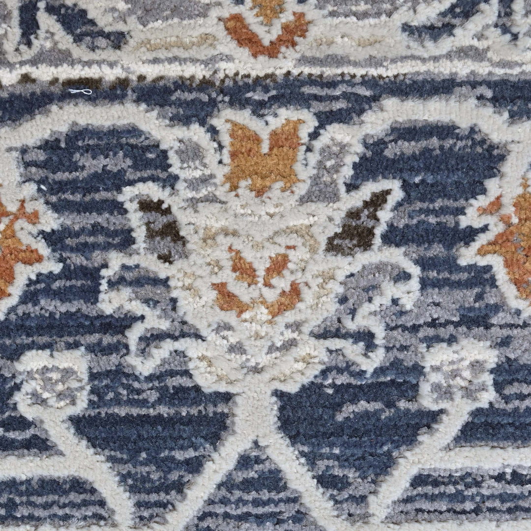 Floral Ivory Navy Turkish Rug 5X8 FT