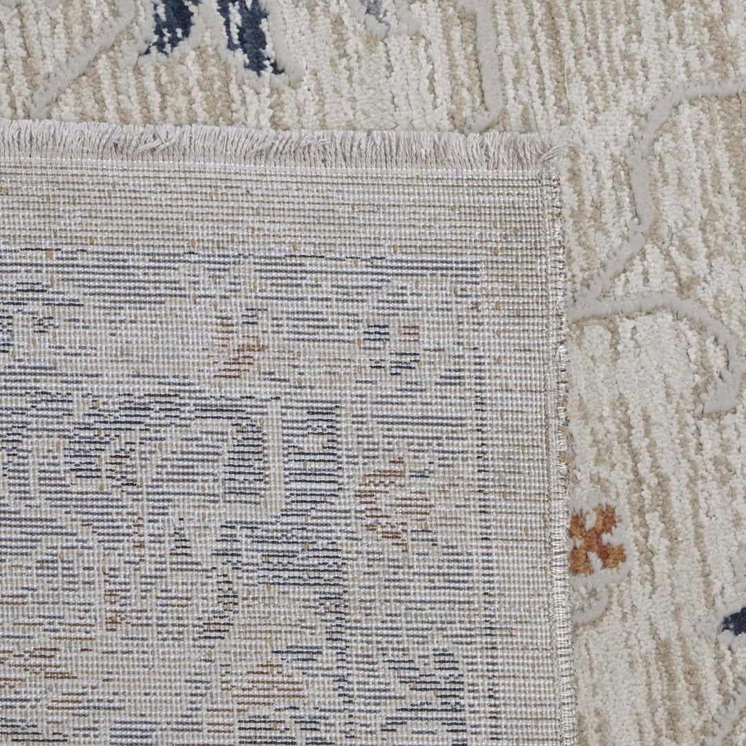 Floral Ivory Navy Turkish Rug 5X8 FT