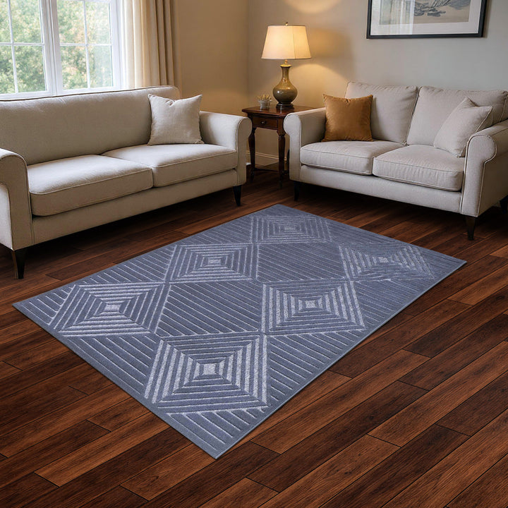 Diamond Geometric Blue Turkish Rug 5X8 FT