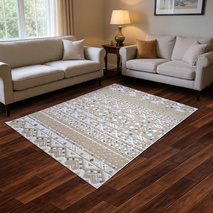 Stripe Ivory Beige Turkish Rug 5X8 FT