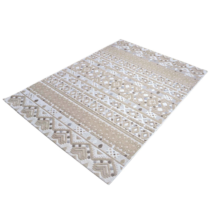 Stripe Ivory Beige Turkish Rug 5X8 FT