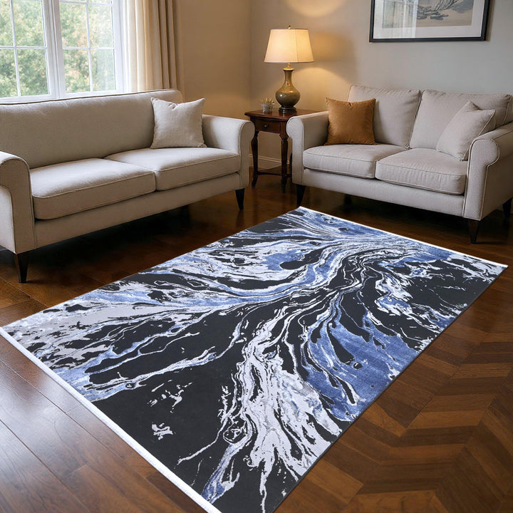 Blue & Black Turkish Rug 7x10 ft