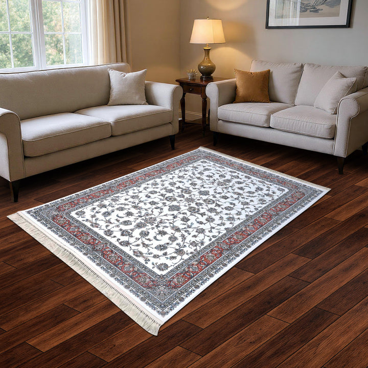 Red & Grey Arabesque Persian Khas Rug 5X8 FT