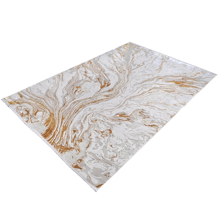 Cream Gold Abstract Turkish Rug 7x10 ft