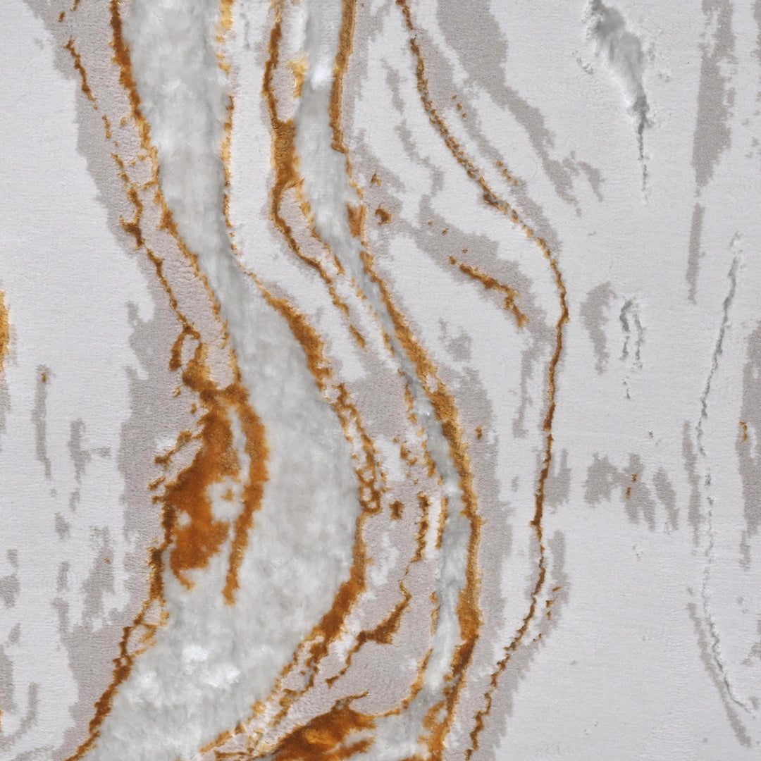 Cream Gold Abstract Turkish Rug 7x10 ft