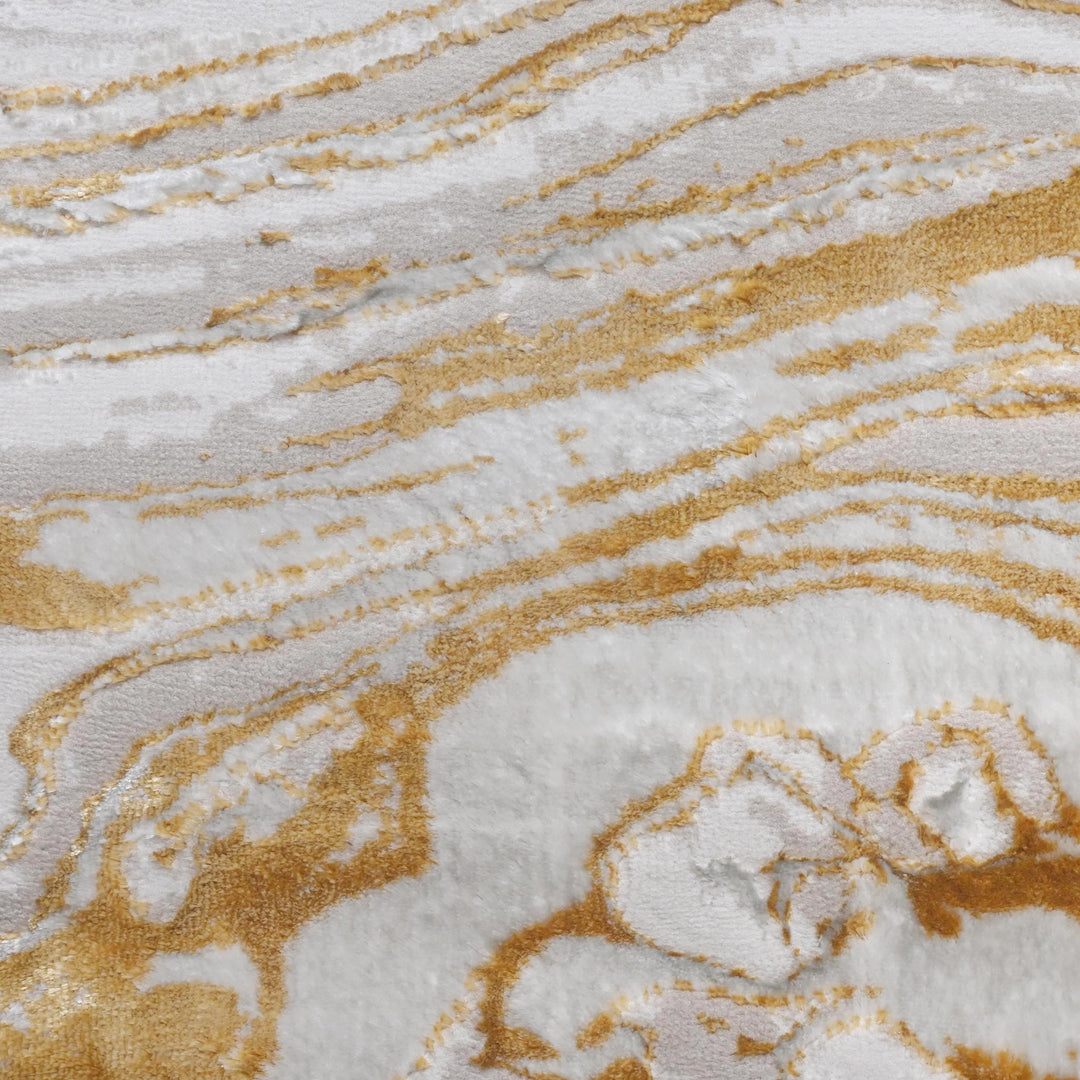 Cream Gold Abstract Turkish Rug 7x10 ft