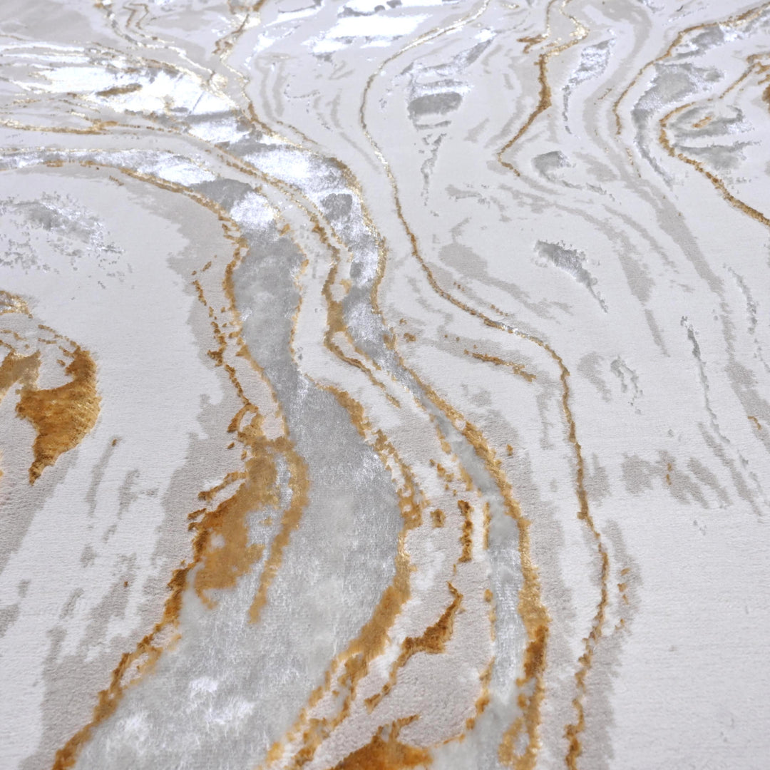 Cream Gold Abstract Turkish Rug 7x10 ft