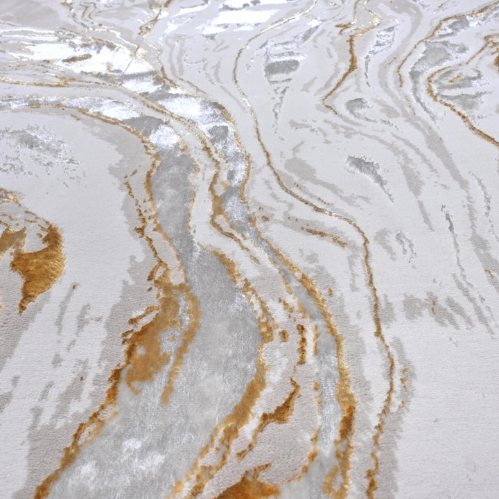 Cream Gold Abstract Turkish Rug 7x10 ft