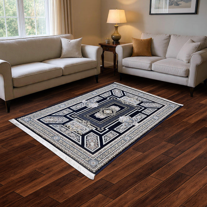 Midnight Blue Persian Khas Rug 5X8 FT