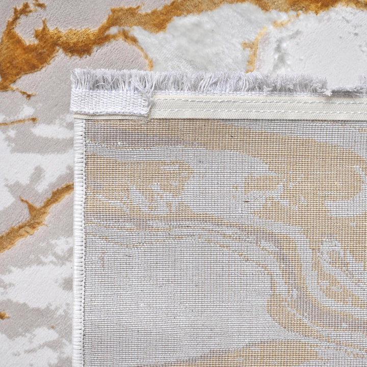 Cream Gold Abstract Turkish Rug 7x10 ft