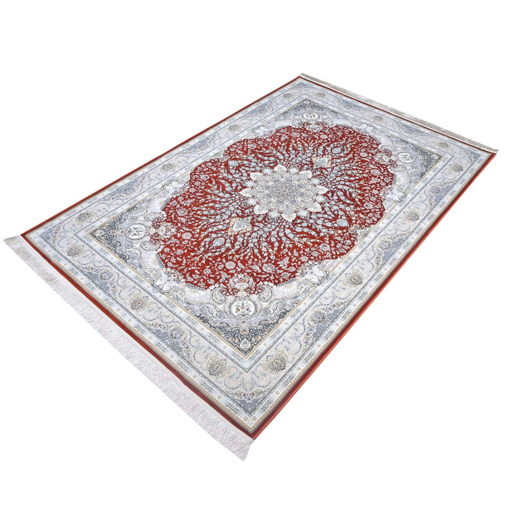 Red & Sliver Persian Khas Rug 5X8 FT