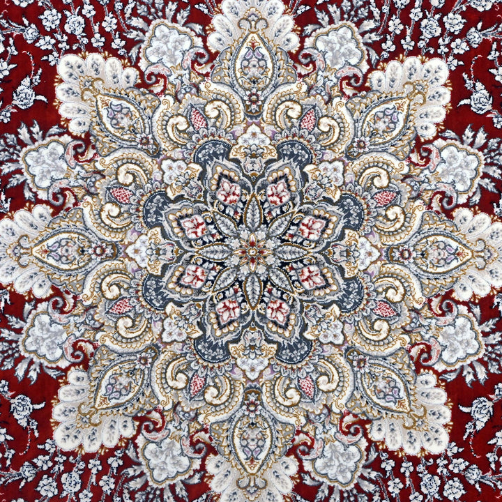 Red & Sliver Persian Khas Rug 5X8 FT