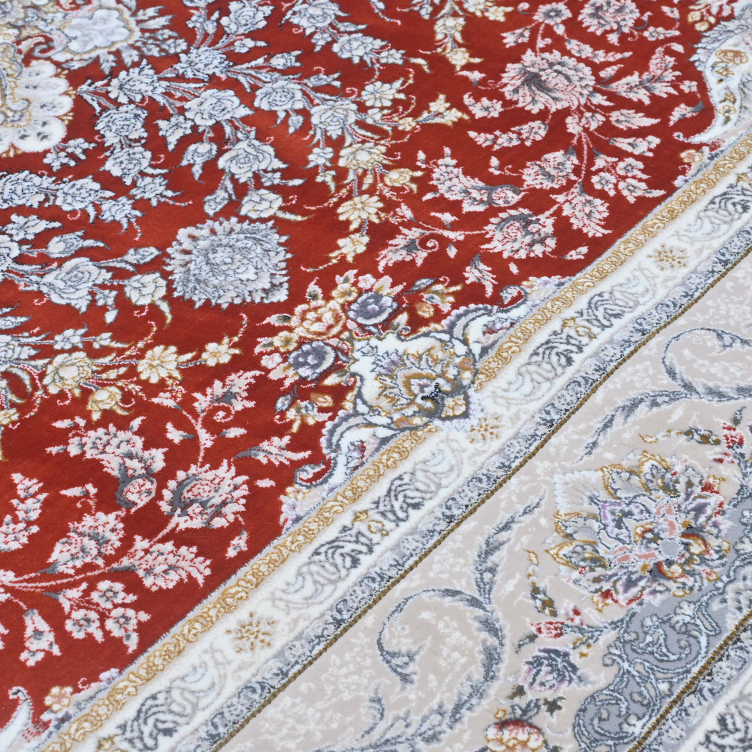 Red & Sliver Persian Khas Rug 5X8 FT