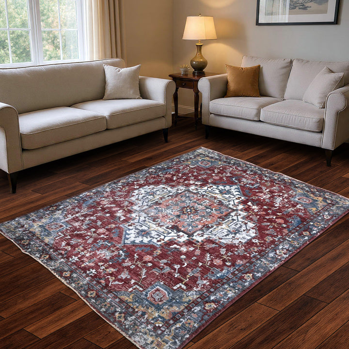 Medallion Burgundy Turkish Rug 8X10 Ft