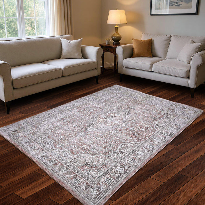 Floral Blush Rose Turkish Rug 8X10 Ft