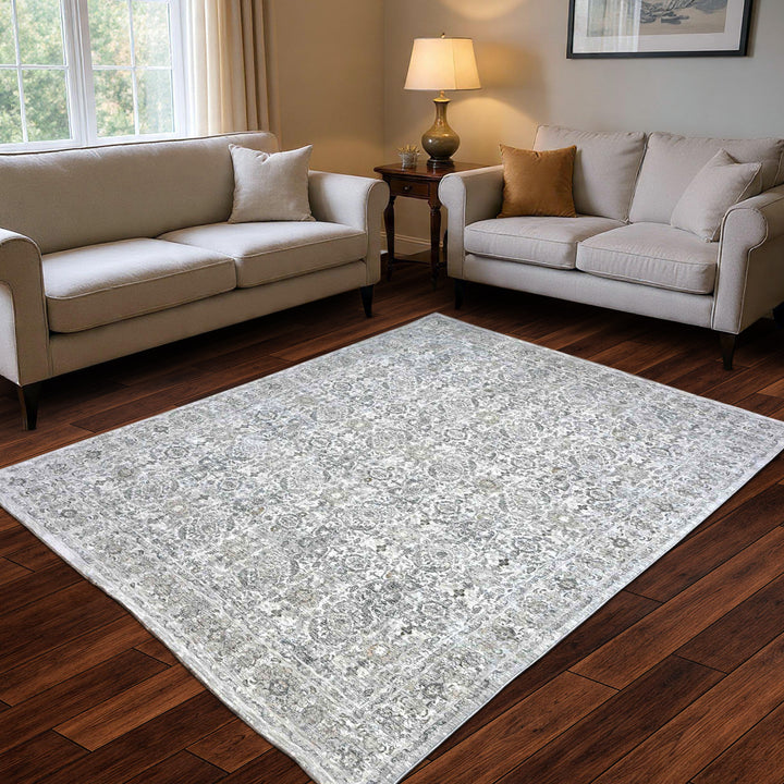 Floral Ivory Silver Turkish Rug 8X10 Ft