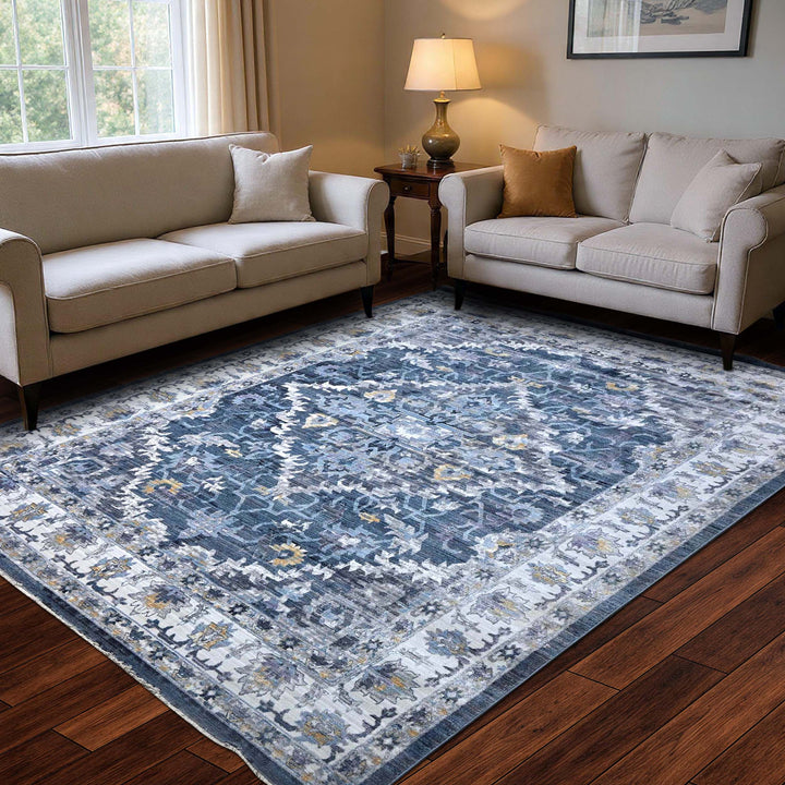 Floral Ivory Blue Turkish Rug 10X13 Ft