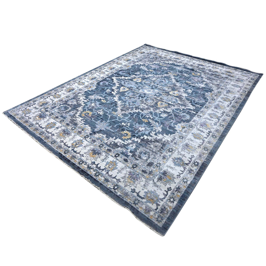 Floral Ivory Blue Turkish Rug 10X13 Ft