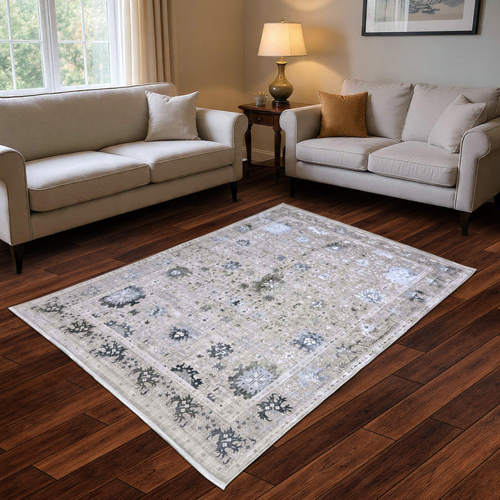 Beige Warm Abstract Turkish Rug 7x10 ft