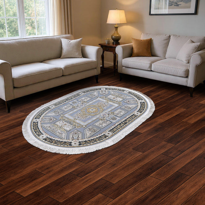 Grey & Blue Persian Oval Rug 3x5 Ft