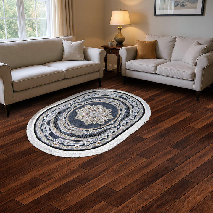 Charcoal Grey  Persian Oval Rug 3x5 Ft