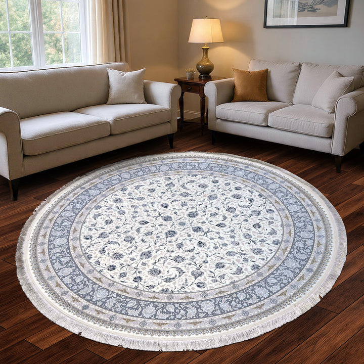 Off White & Grey Persian Round Rug 7x7 FT