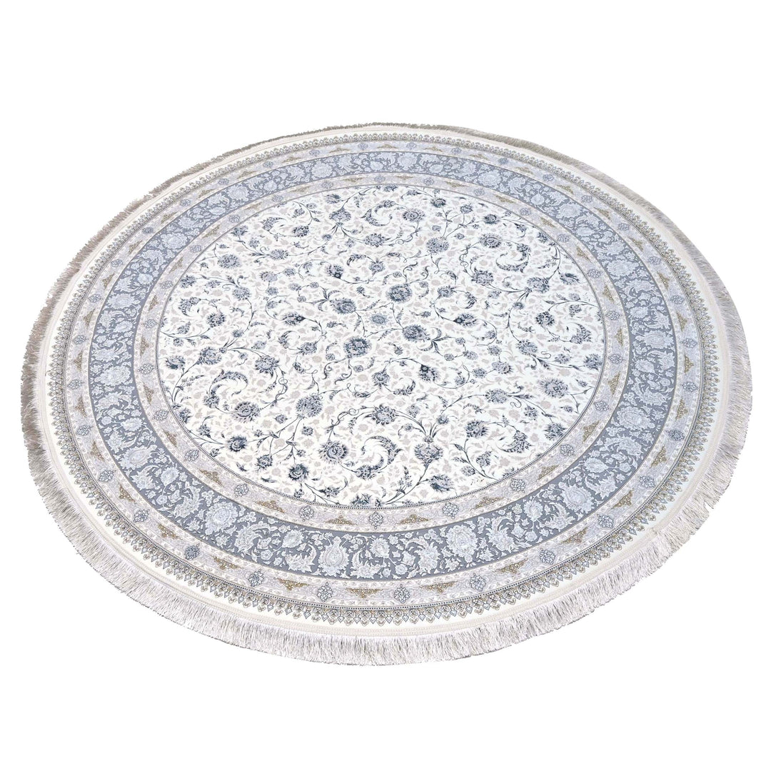 Off White & Grey Persian Round Rug 7x7 FT