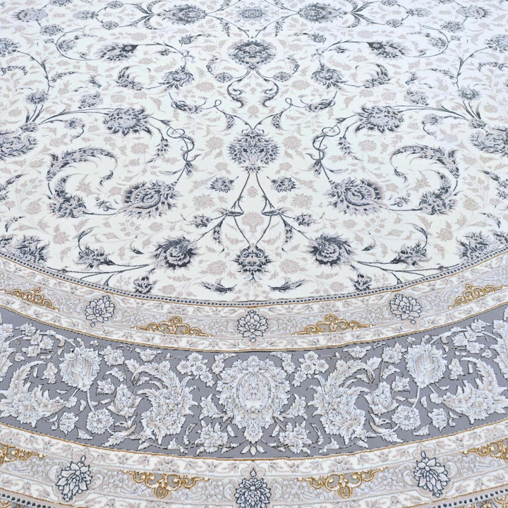 Off White & Grey Persian Round Rug 7x7 FT