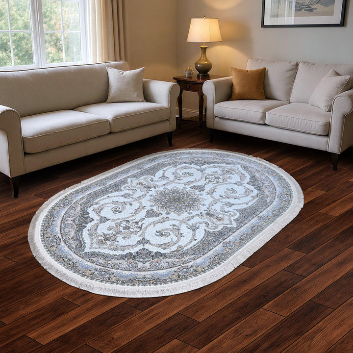 Soft ice blue Persian Oval Rug 5X8 FT
