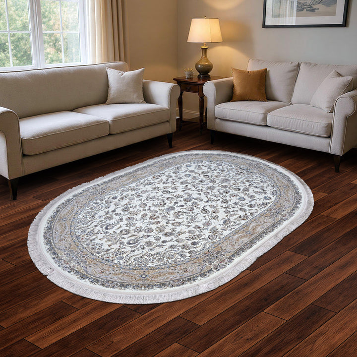 Off White & Beige Persian Oval Rug 5X8 FT
