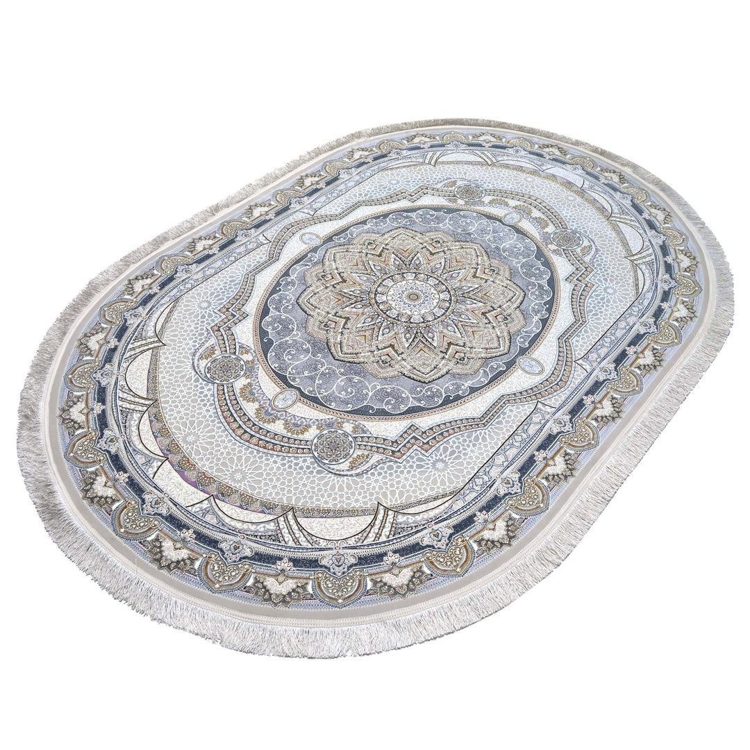 Pearl White & Charcoal Persian Oval Rug 5X8 FT
