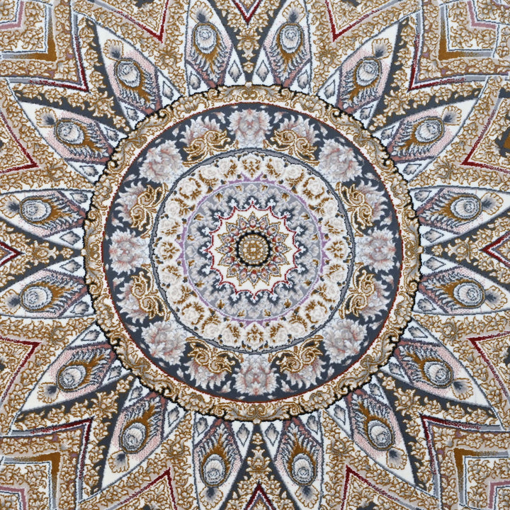 Pearl White & Charcoal Persian Oval Rug 5X8 FT