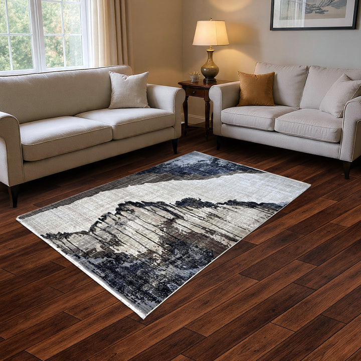 Grey & Ivory Abstract Turkish Rug 5X8 FT