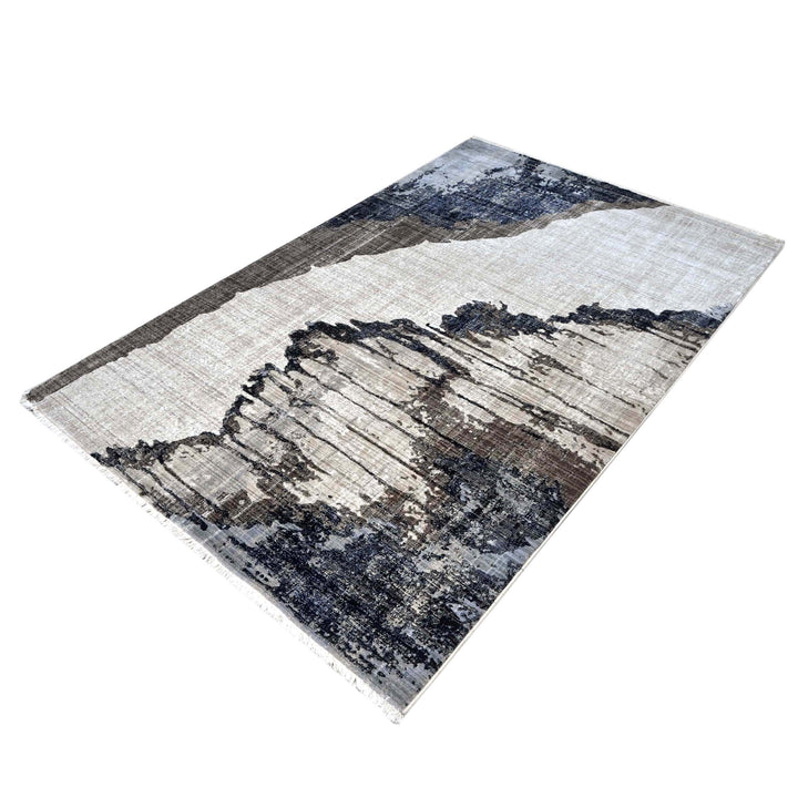 Grey & Ivory Abstract Turkish Rug 5X8 FT