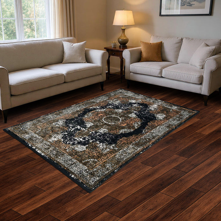 Copper Brown Abstract Turkish Rug 5X8 FT