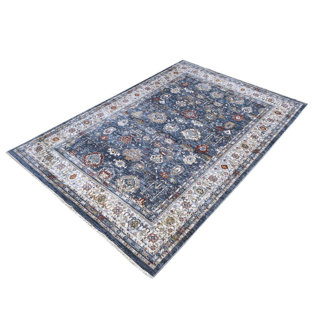 Steel Blue Floral Turkish Rug 5X8 FT