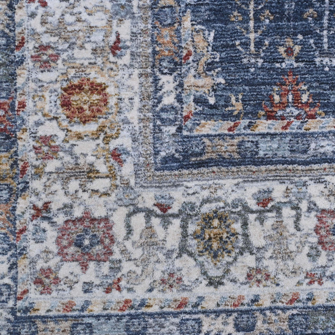 Steel Blue Floral Turkish Rug 5X8 FT