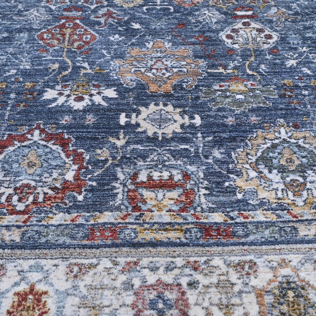 Steel Blue Floral Turkish Rug 5X8 FT