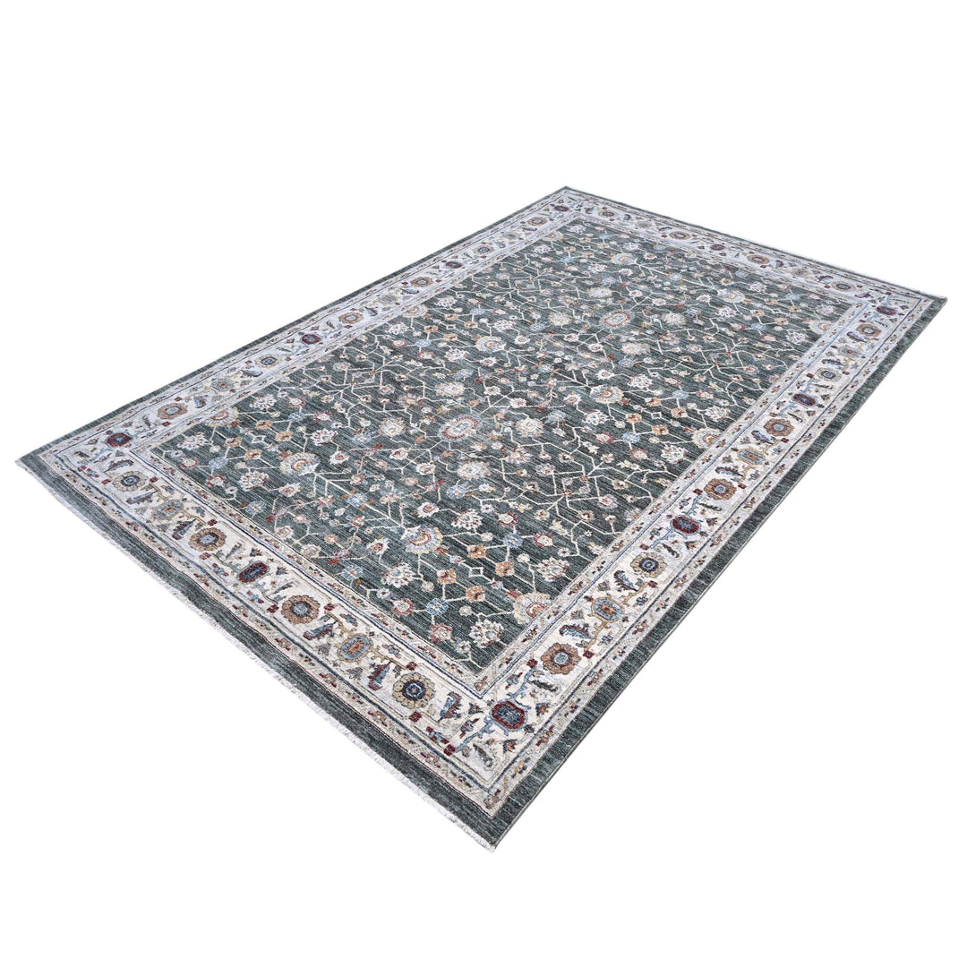 Forest Green Floral Turkish Rug 7x10 ft
