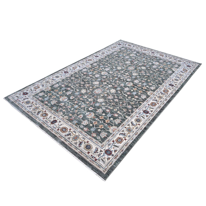 Forest Green Floral Turkish Rug 7x10 ft