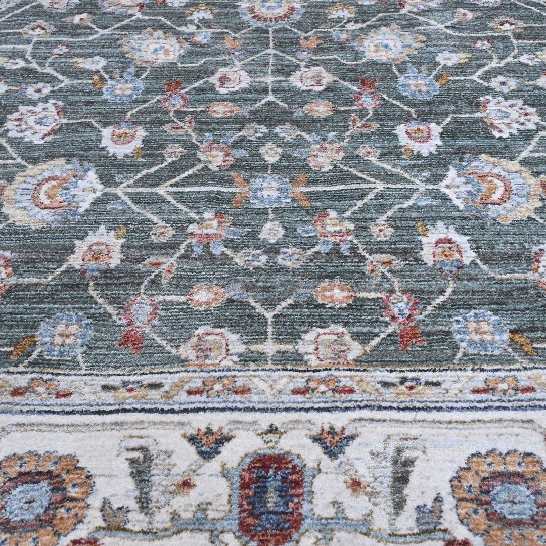 Forest Green Floral Turkish Rug 7x10 ft